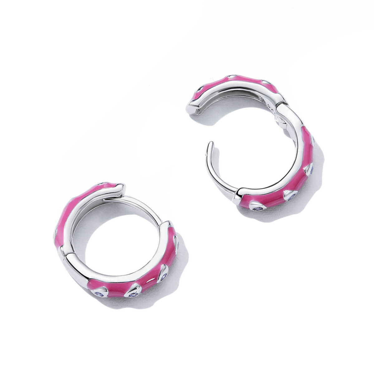 Hot Pink Purple Heart Enamel Zircon Earrings in Sterling Silver side