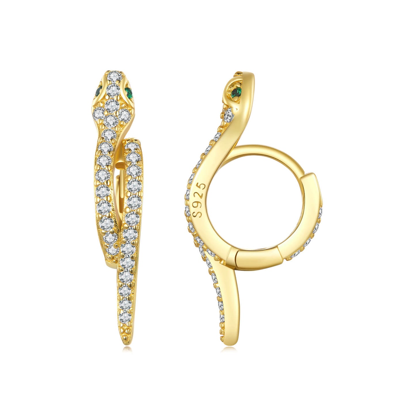 Mystical Snake Zircon Huggie Earrings in Sterling Silver gold