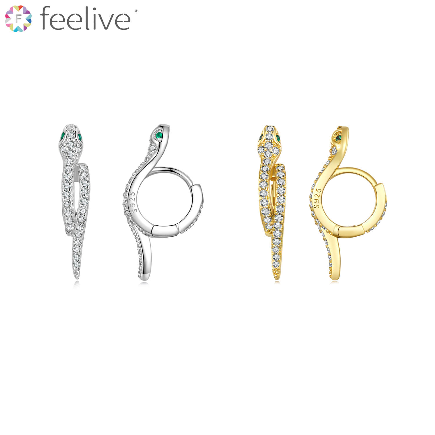 Mystical Snake Zircon Huggie Earrings in Sterling Silver - Feelive