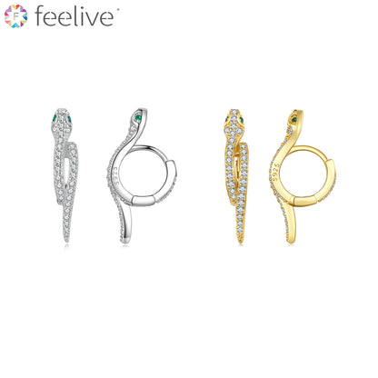 Mystical Snake Zircon Huggie Earrings in Sterling Silver - Feelive