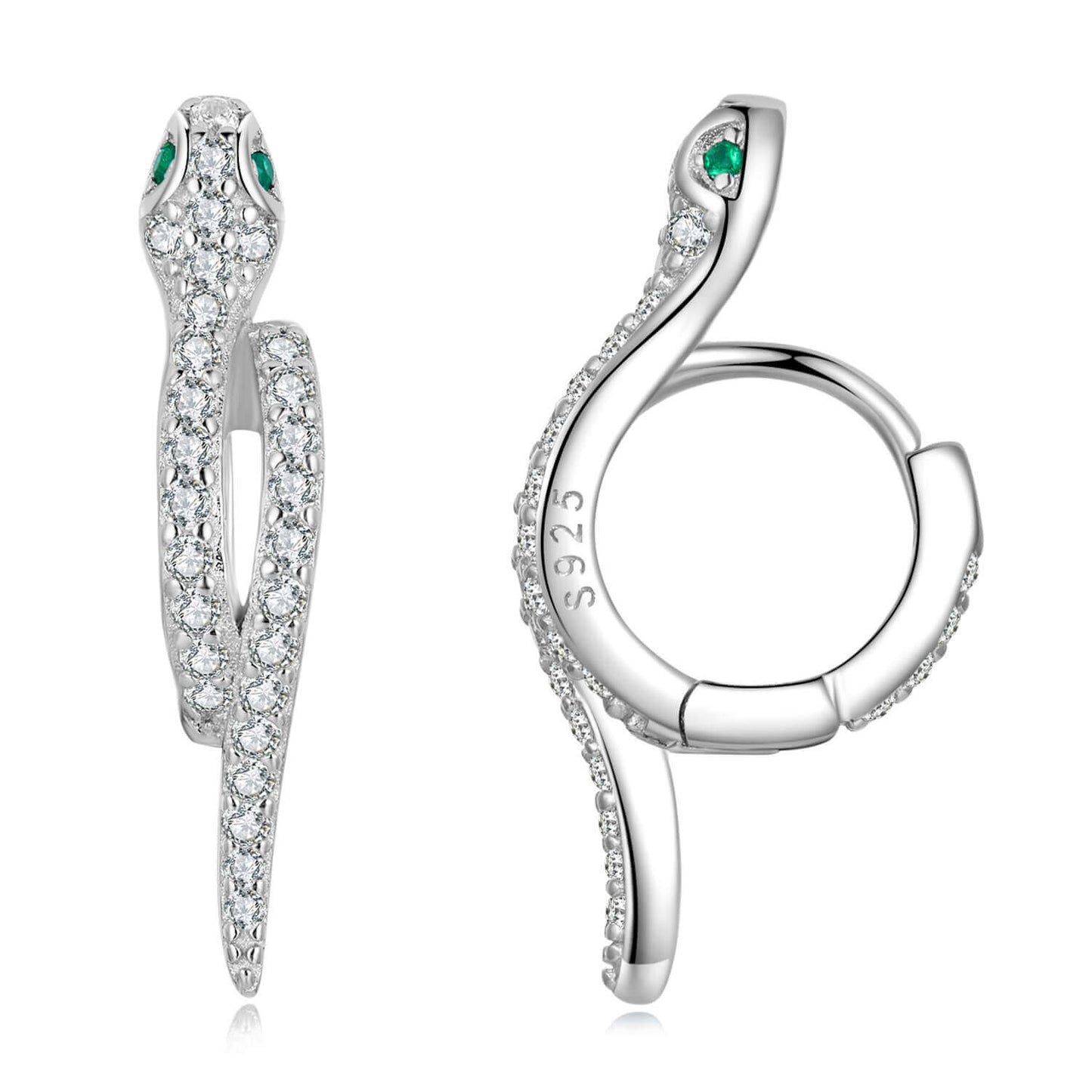 Mystical Snake Zircon Huggie Earrings in Sterling Silver silver