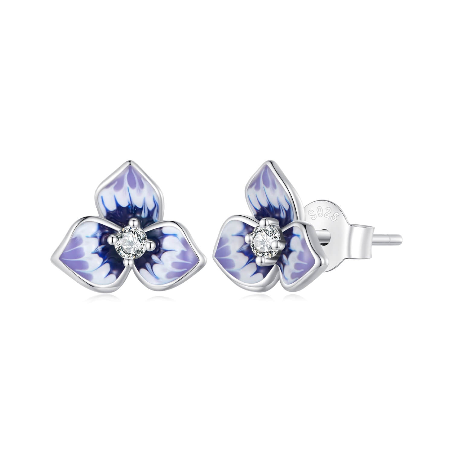 Beautiful Pansy Enamel Zirconia Jewelry Set in Sterling Silver earrings