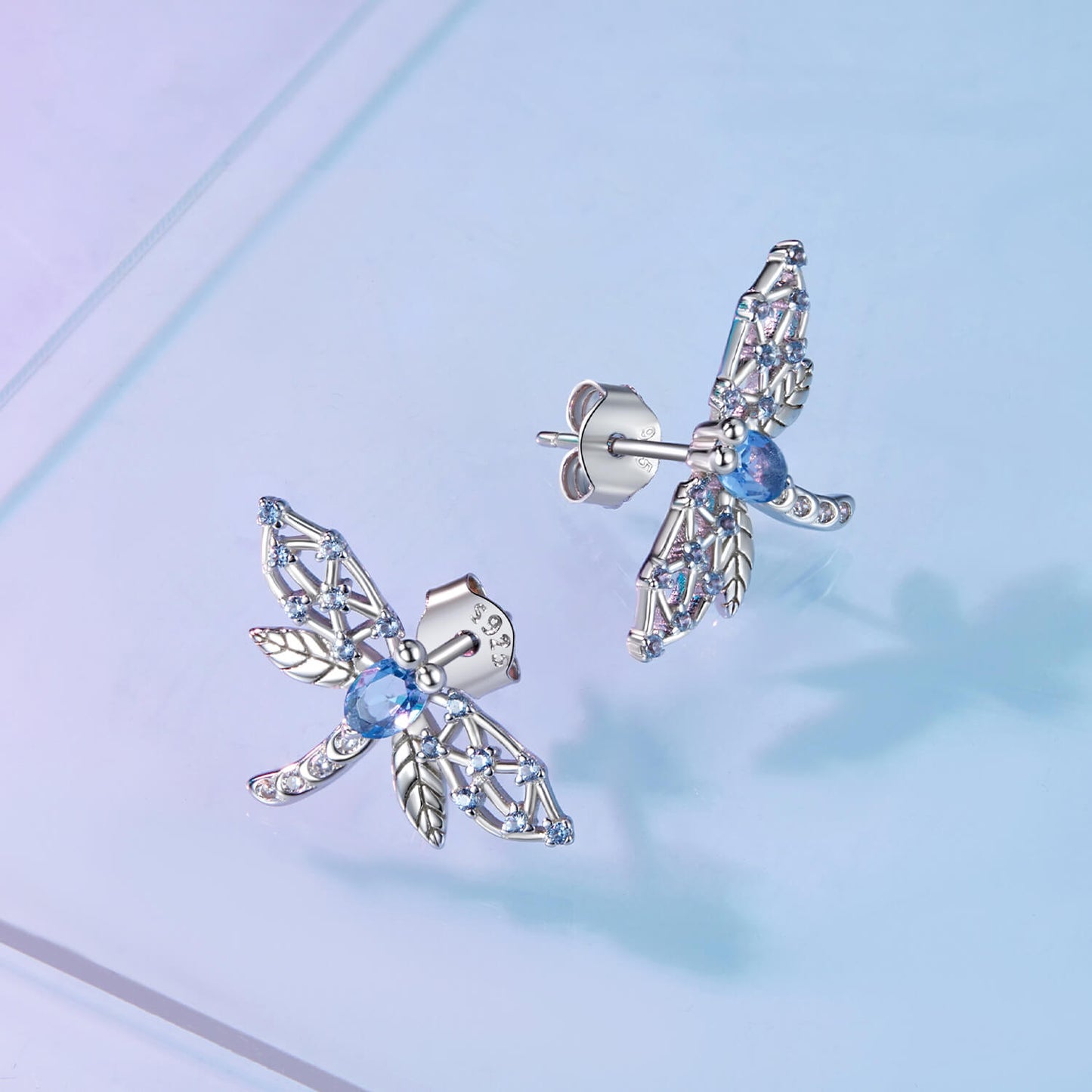 Dreamy Blue Dragonfly Synthetic Spinel Earrings in Sterling Silver side