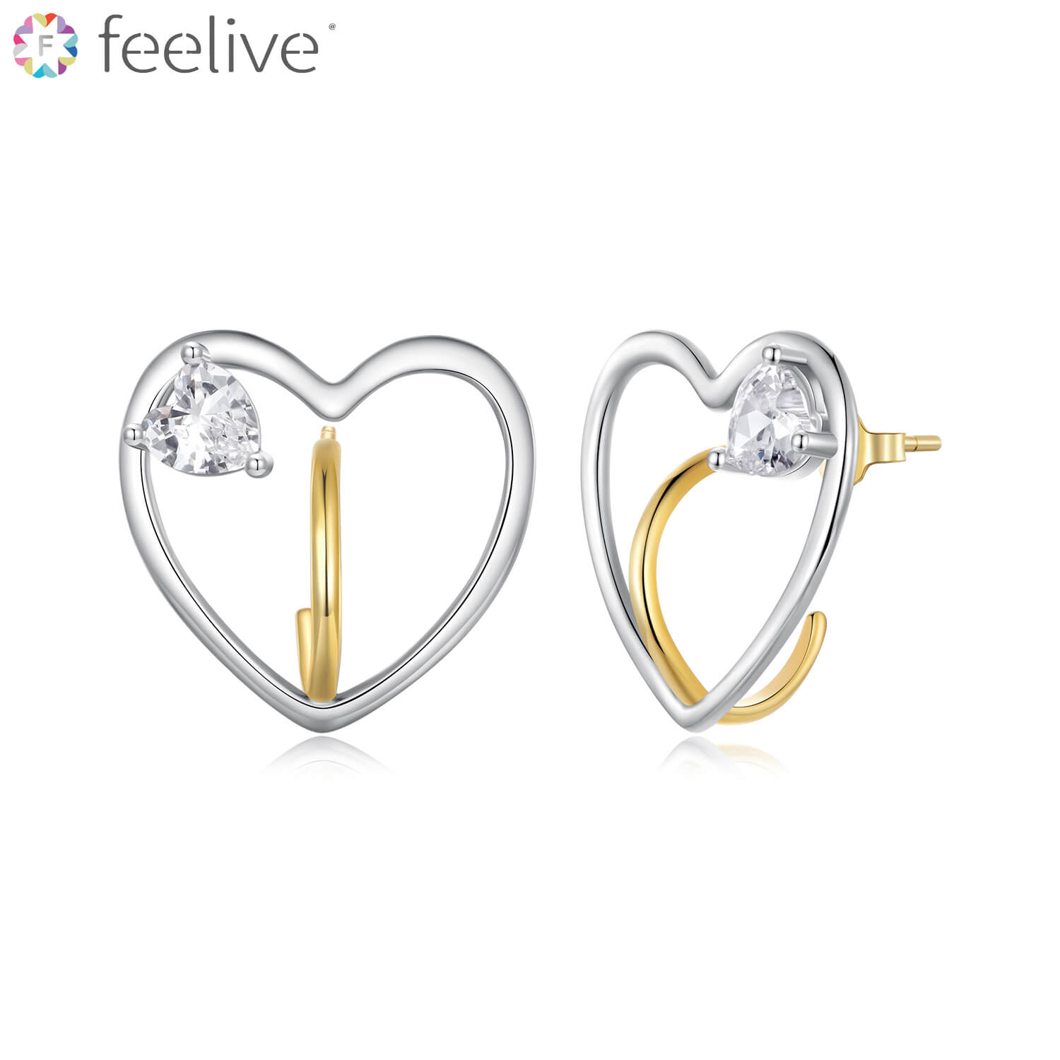 Hollow Heart Zircon Earrings in Sterling Silver - Feelive