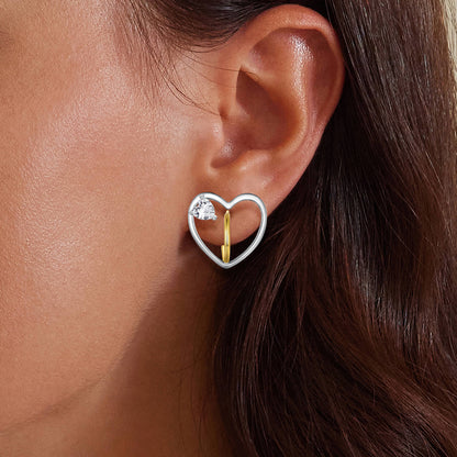 Hollow Heart Zircon Earrings in Sterling Silver model