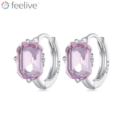 Pink Radiant Glass Earrings in Sterling Silver - Feelive