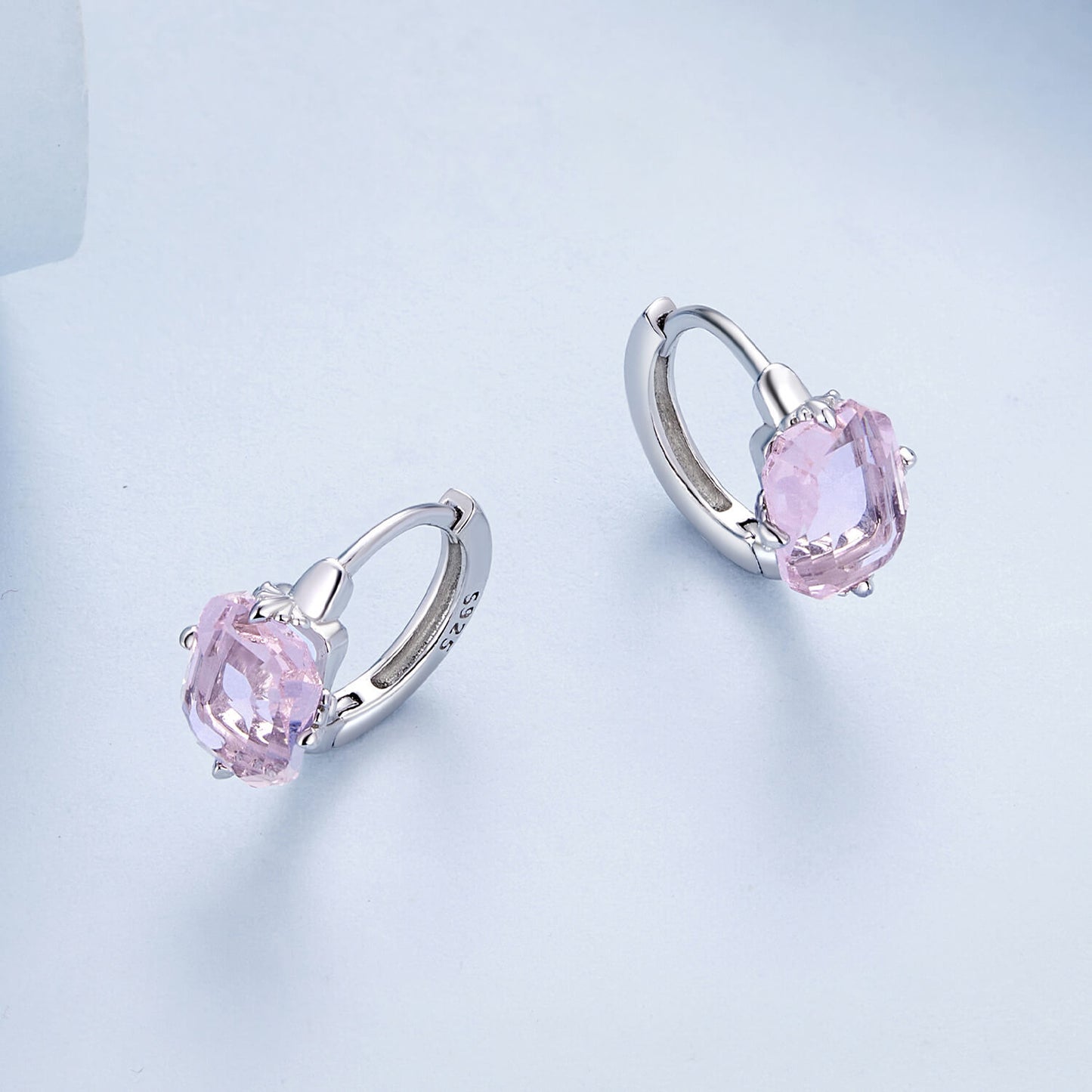 Pink Radiant Glass Earrings in Sterling Silver sides