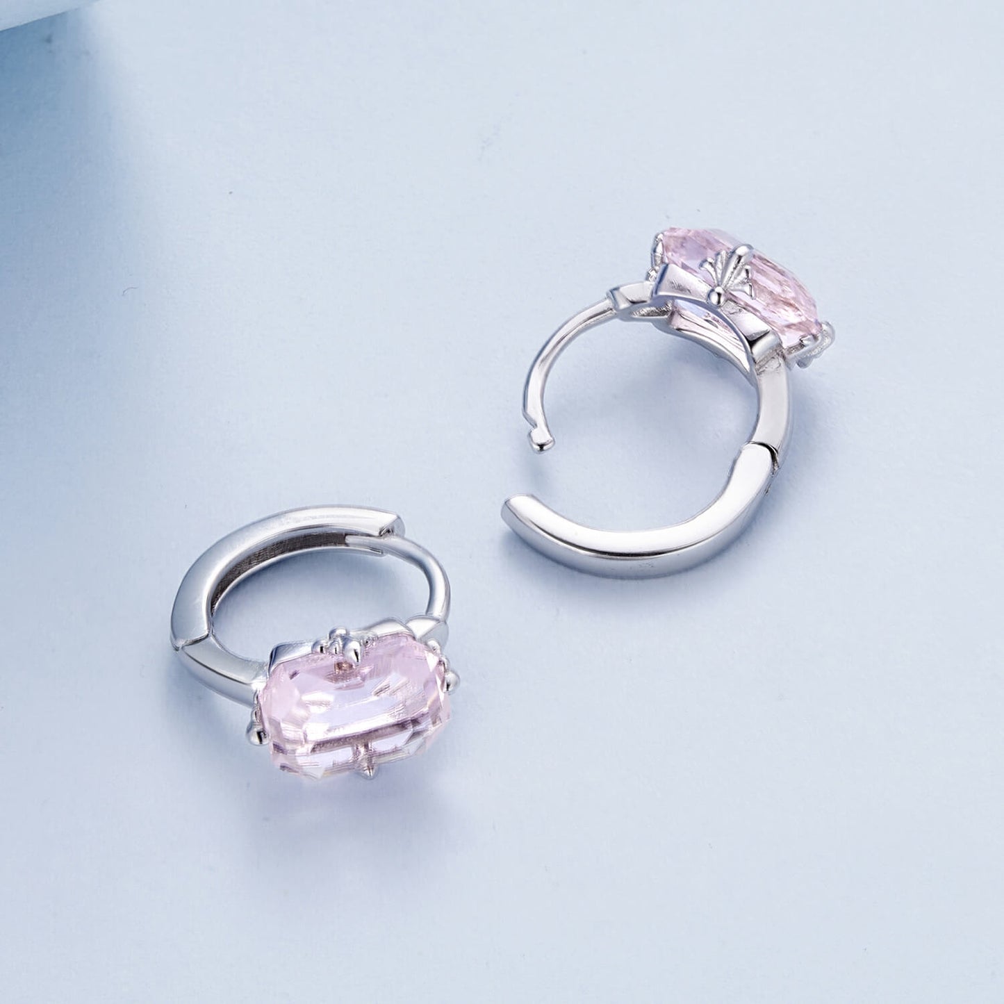 Pink Radiant Glass Earrings in Sterling Silver side