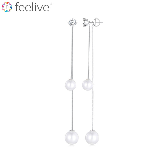 Tassel Shell Pearl Zircon Earrings in Sterling Silver - Feelive