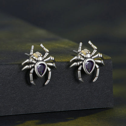 Mystery Purple Spider Zircon Earrings in Sterling Silver front