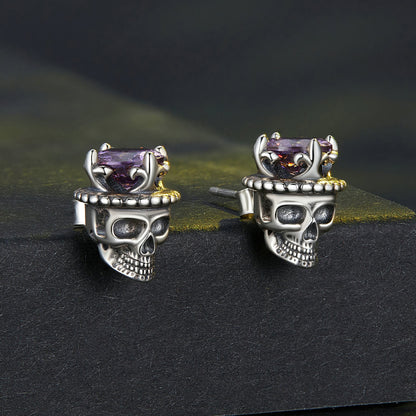 Crown Skeleton King Zircon Earrings in Sterling Silver side