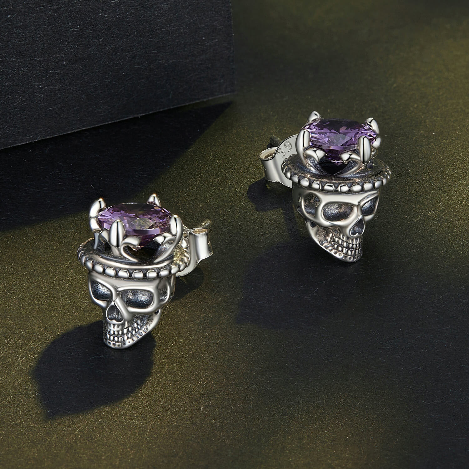 Crown Skeleton King Zircon Earrings in Sterling Silver sides