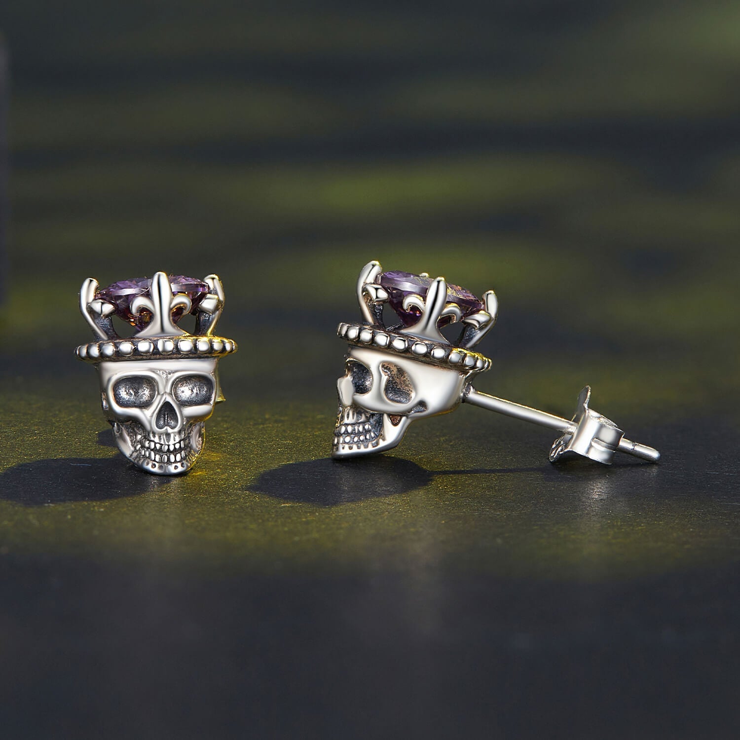 Crown Skeleton King Zircon Earrings in Sterling Silver front and side