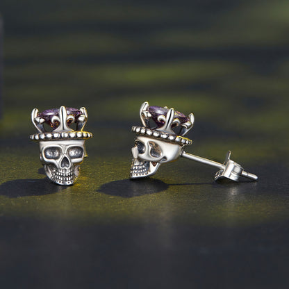 Crown Skeleton King Zircon Earrings in Sterling Silver front and side