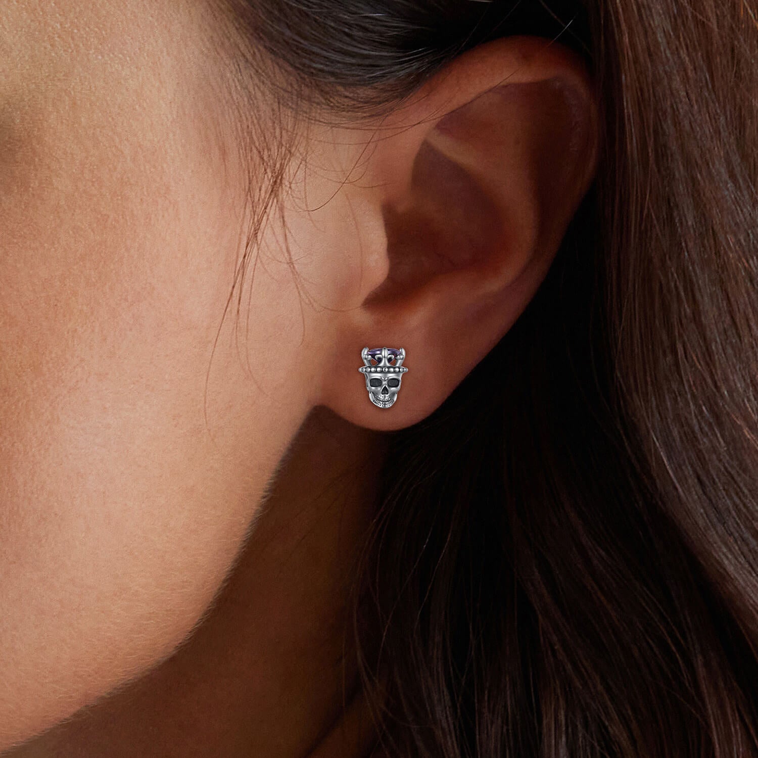 Crown Skeleton King Zircon Earrings in Sterling Silver model