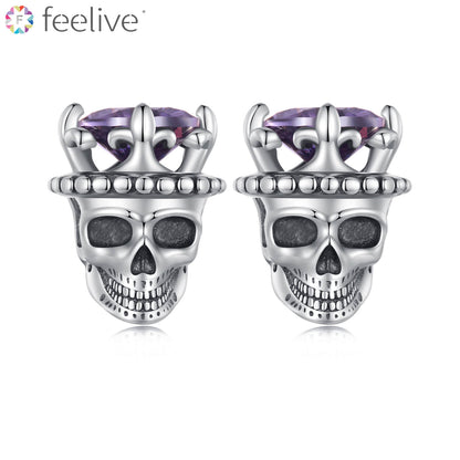 Crown Skeleton King Zircon Earrings in Sterling Silver - Feelive