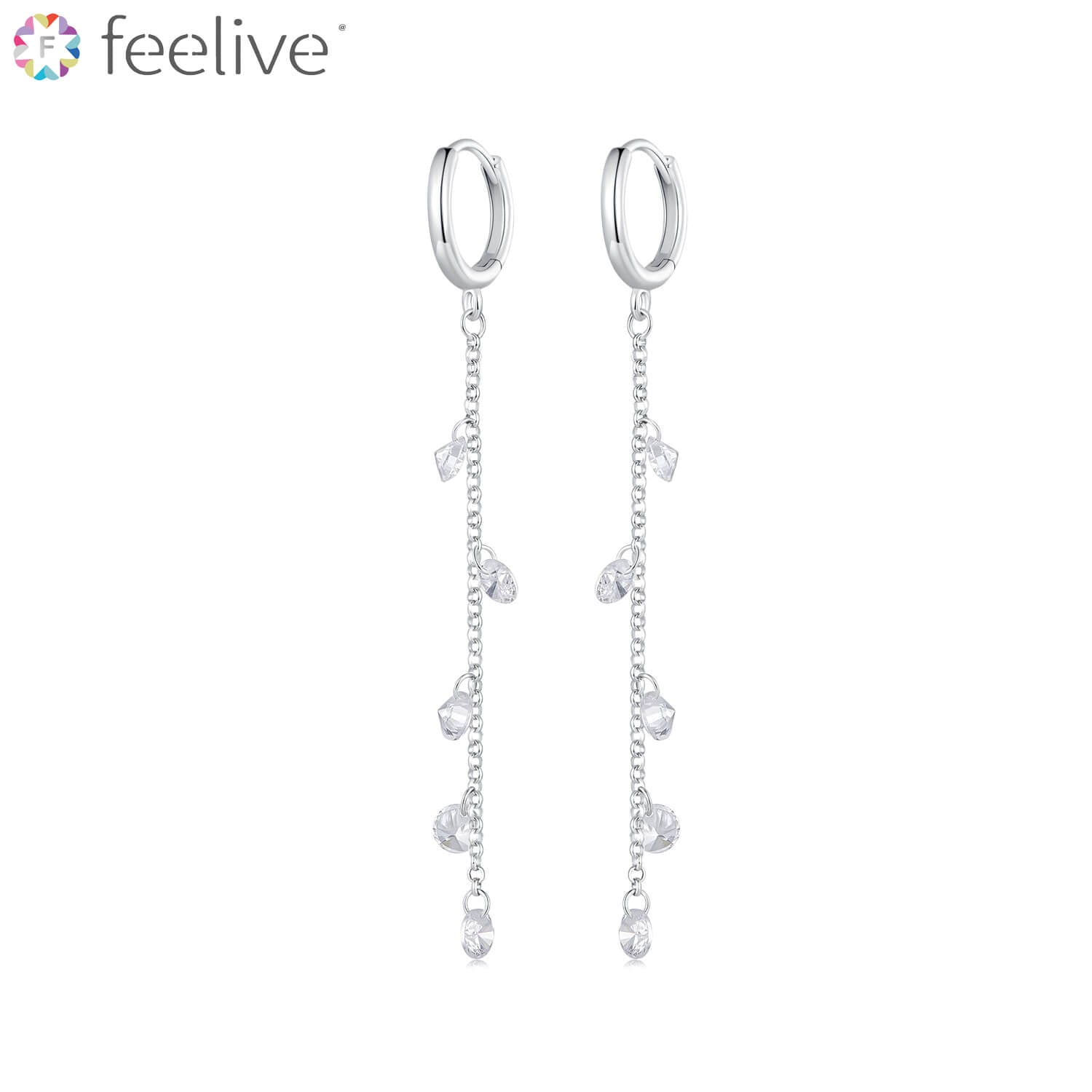 Gentle Rain Zircon Earrings in Sterling Silver - Feelive