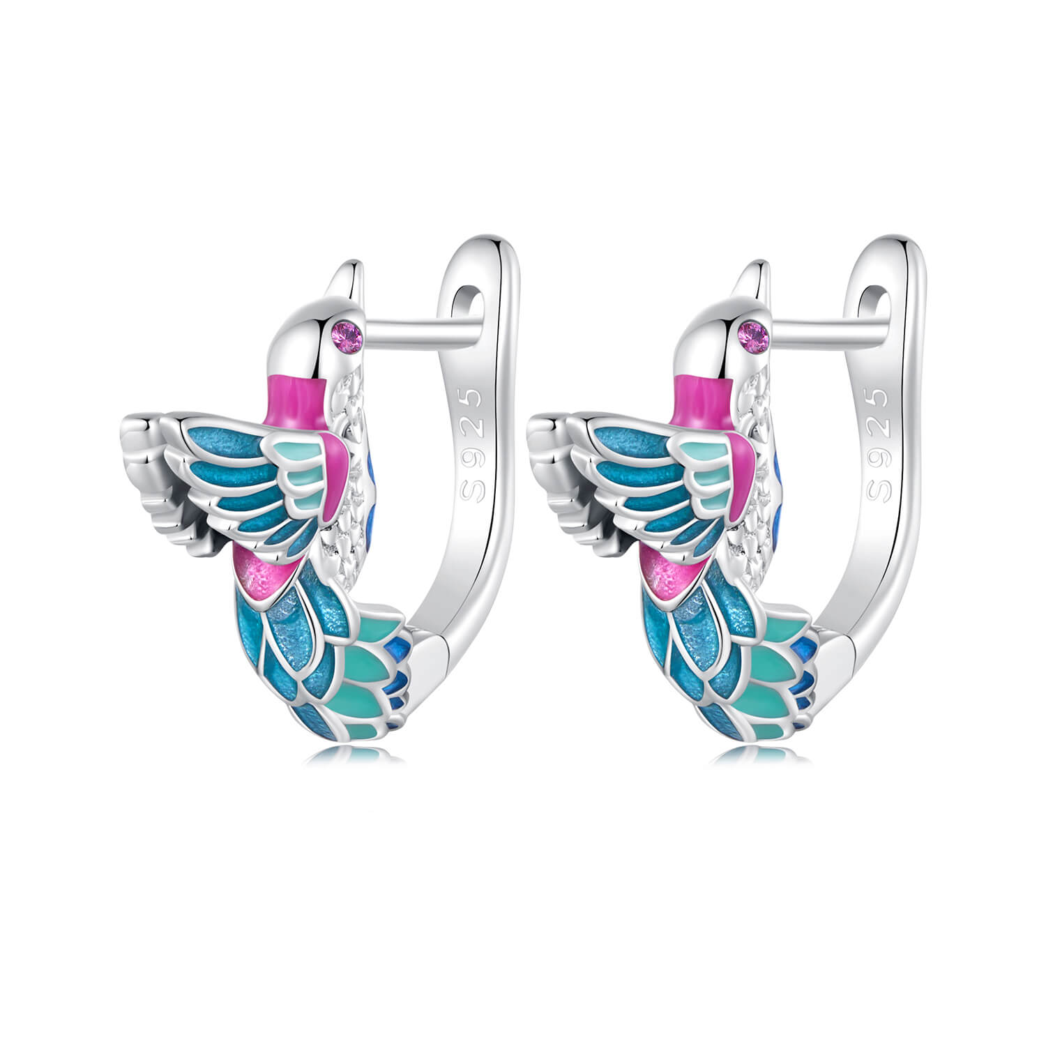 Elegant Kingfisher Enamel Zircon Jewelry Set in Sterling Silver earrings