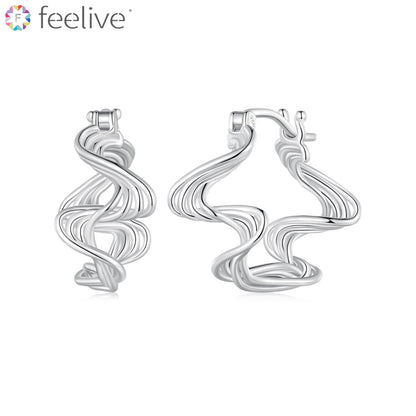 Wave Shaped Huggie Earrings in Sterling Silver - Feelive