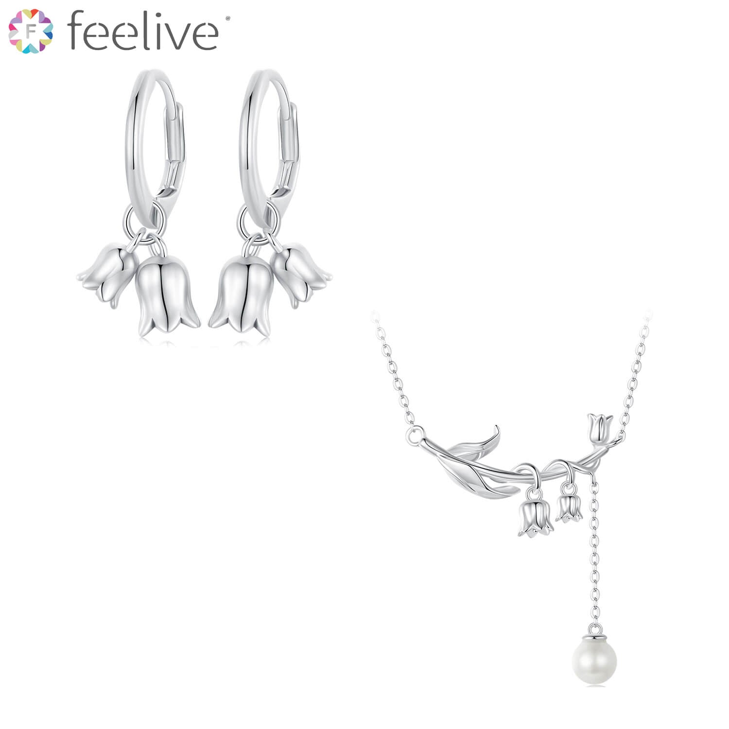 Elegant Lily of the Valley Shell Pearl Jewelry Set in Sterling Silver - Feelive