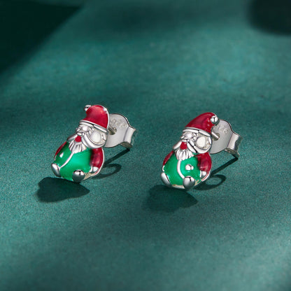 Glow-in-the-dark Santa Claus Enamel Earrings in Sterling Silver side