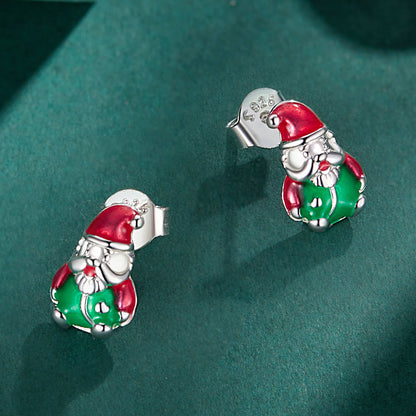 Glow-in-the-dark Santa Claus Enamel Earrings in Sterling Silver front