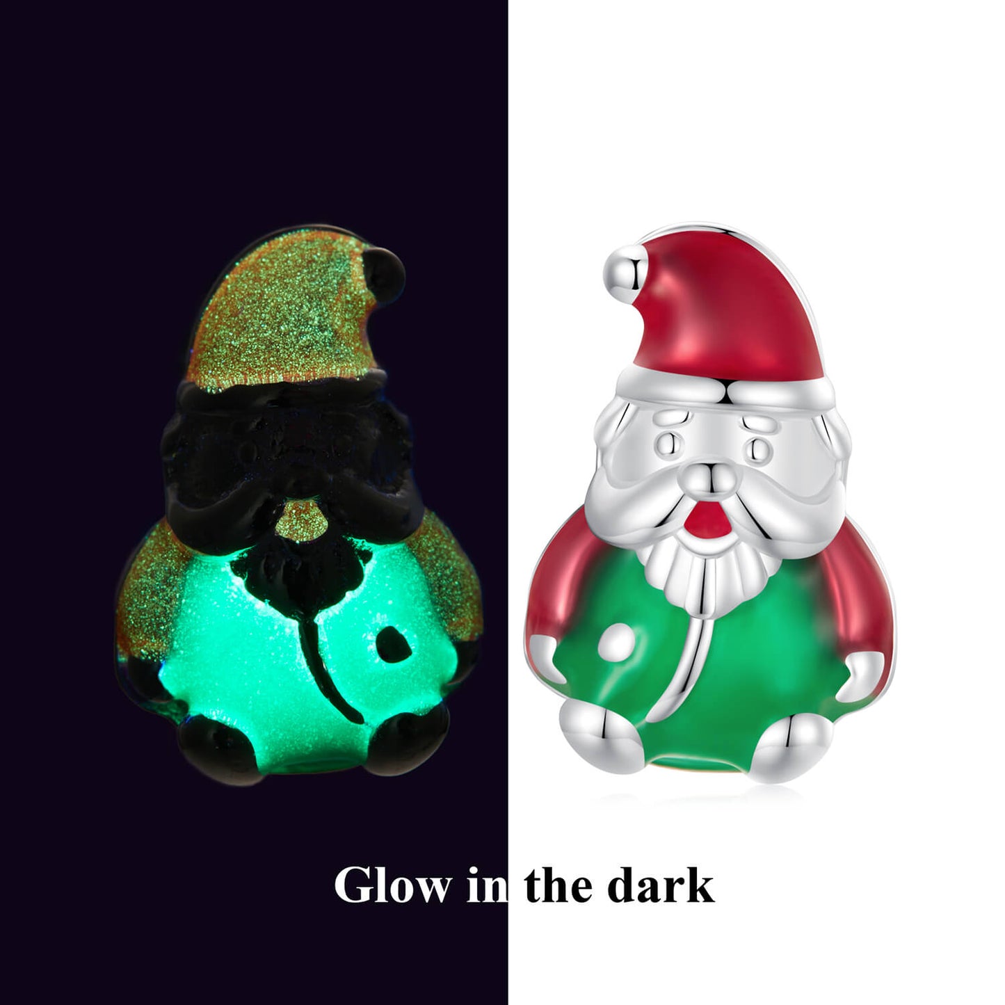 Glow-in-the-dark Santa Claus Enamel Earrings in Sterling Silver luminous effect