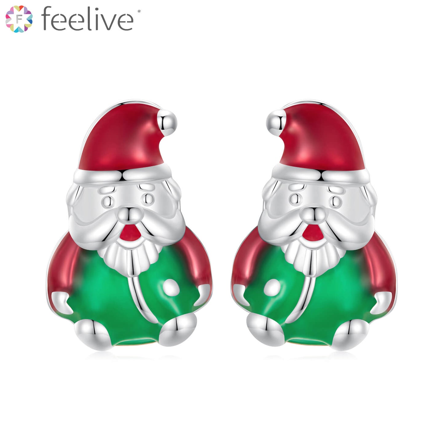 Glow-in-the-dark Santa Claus Enamel Earrings in Sterling Silver - Feelive