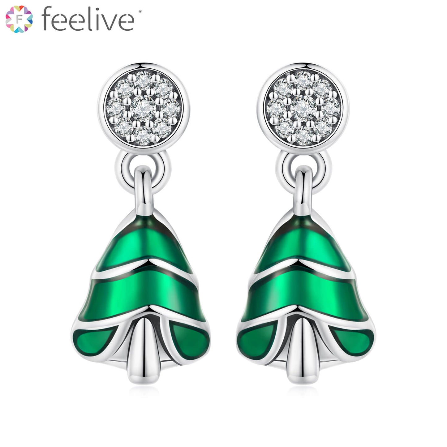 Christmas Tree Enamel Zircon Earrings in Sterling Silver - Feelive