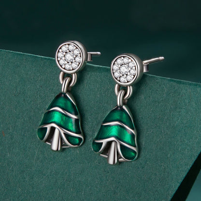 Christmas Tree Enamel Zircon Earrings in Sterling Silver front