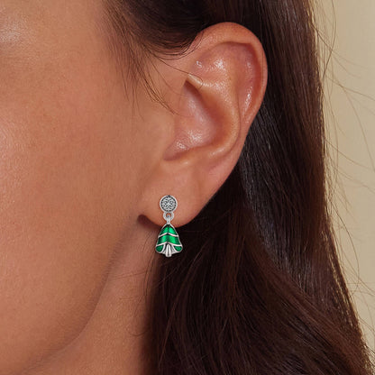 Christmas Tree Enamel Zircon Earrings in Sterling Silver model