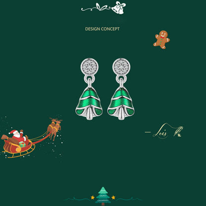 Christmas Tree Enamel Zircon Earrings in Sterling Silver manuscript