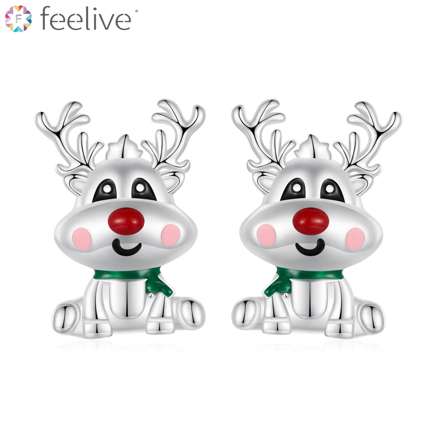 Christmas Reindeer Enamel Stud Earrings in Sterling Silver - Feelive