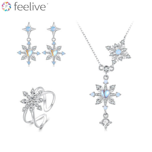 Flying Snowflakes Gems Jewelry Set in Sterling Silver - Feelive