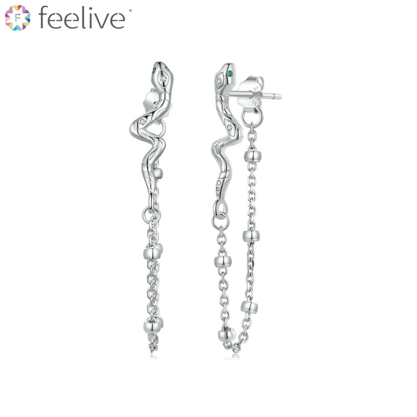 Mysterious Snake Bead Chain Zircon Earrings in Sterling Silver - Feelive