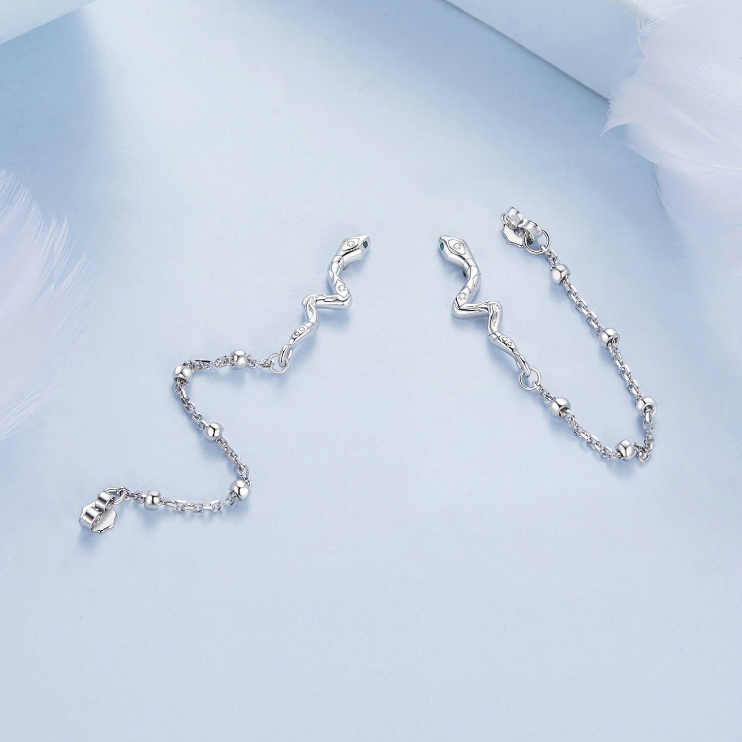 Mysterious Snake Bead Chain Zircon Earrings in Sterling Silver side