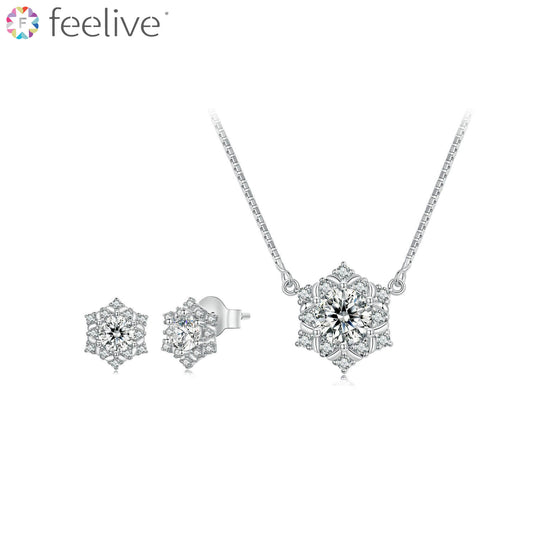 Sparkling Romantic Snowflake Zircon Jewelry Set in Sterling Silver - Feelive