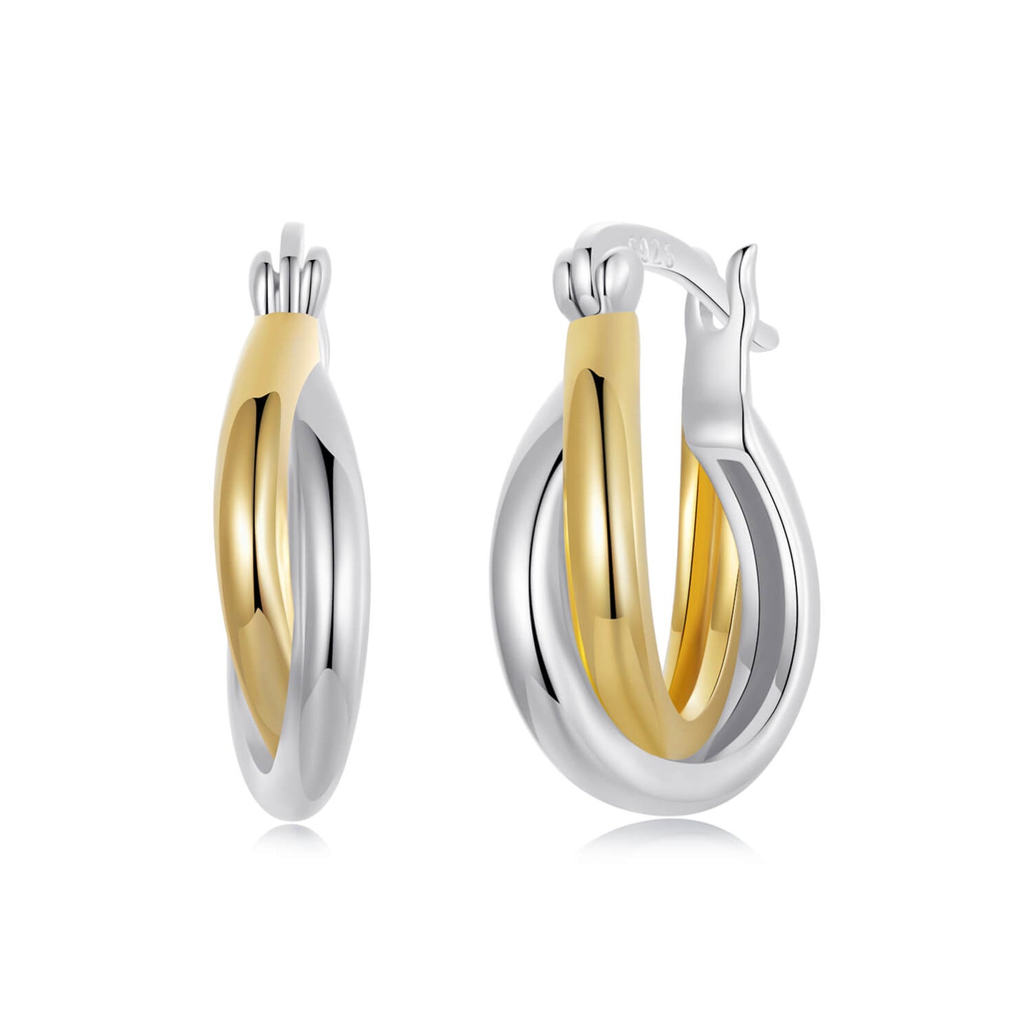 Minimalist Two-tone Twisted Huggie Earrings Set in Sterling Silver - hoop earrings