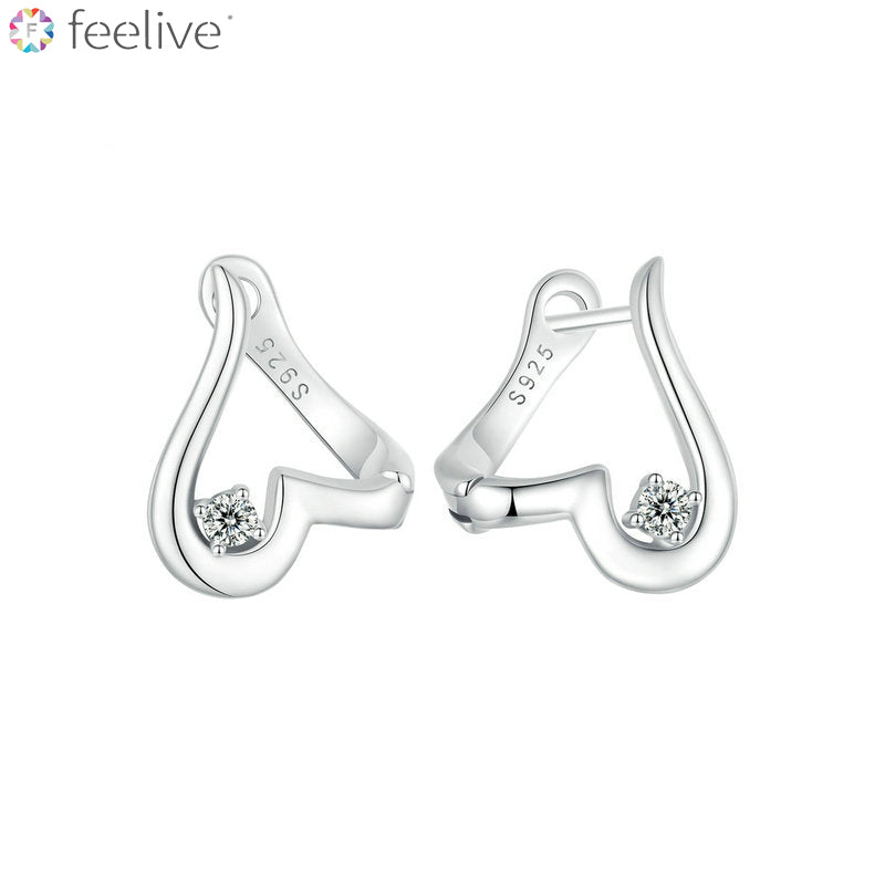 Elegant Streamlined Heart Zircon Huggie Earrings - Feelive