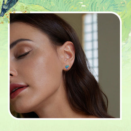 Colorful Bird Enamel Stud Earrings in Sterling Silver - model wearing