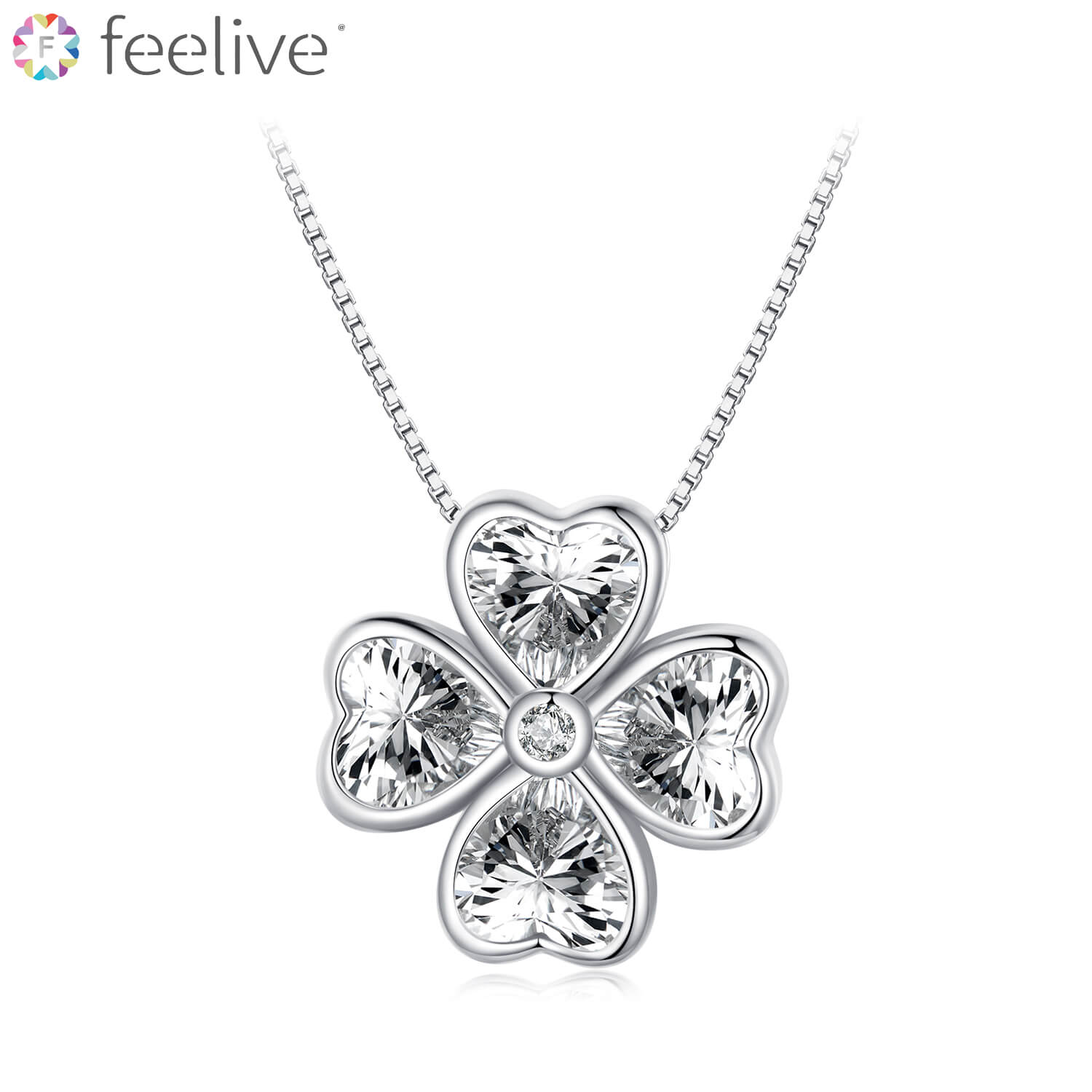 Classic Lucky Clover Zirconia Necklace in Sterling Silver - Feelive