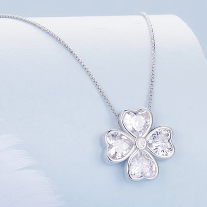 Classic Lucky Clover Zirconia Necklace in Sterling Silver front