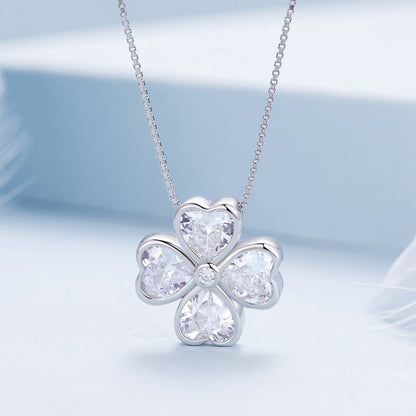 Classic Lucky Clover Zirconia Necklace in Sterling Silver front