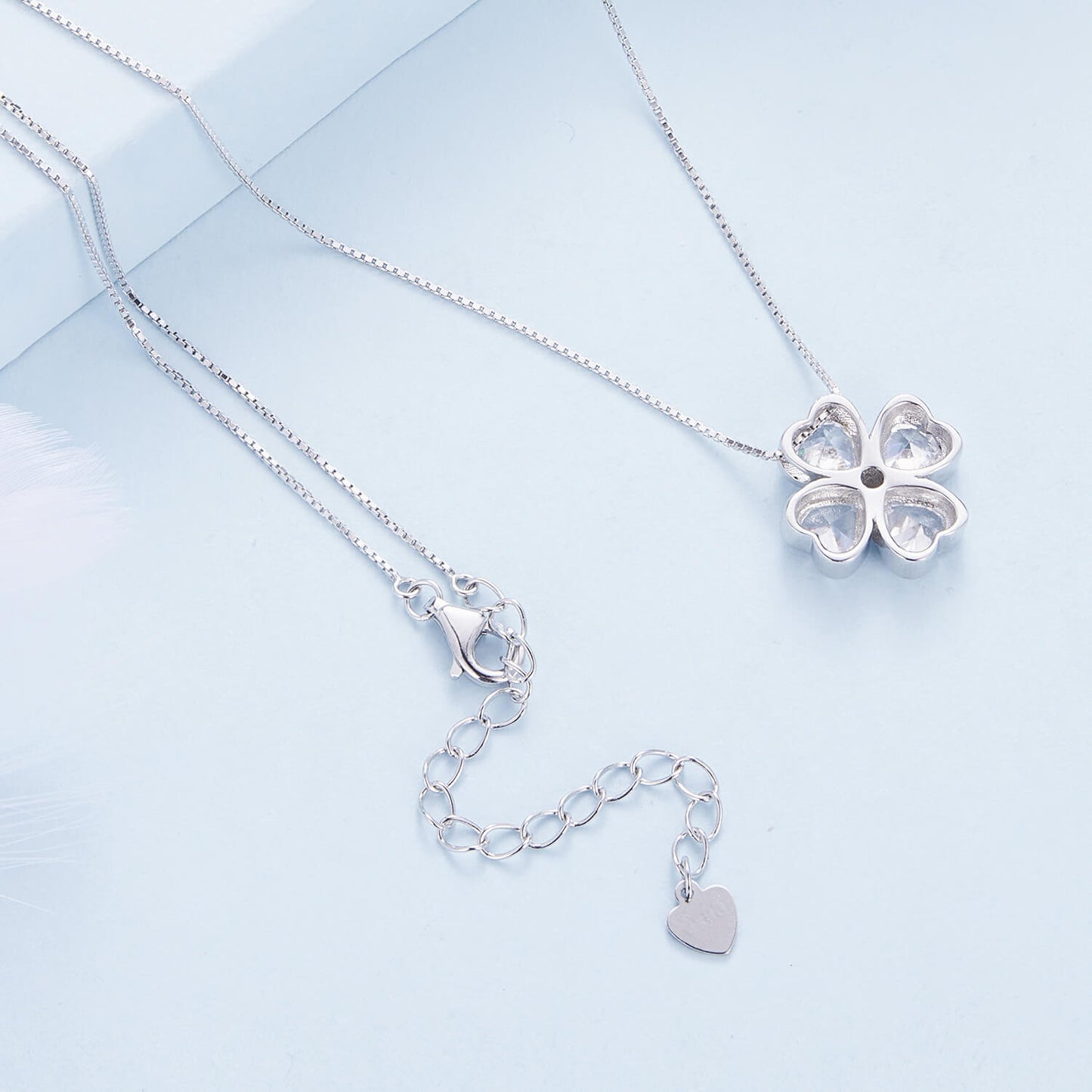 Classic Lucky Clover Zirconia Necklace in Sterling Silver back