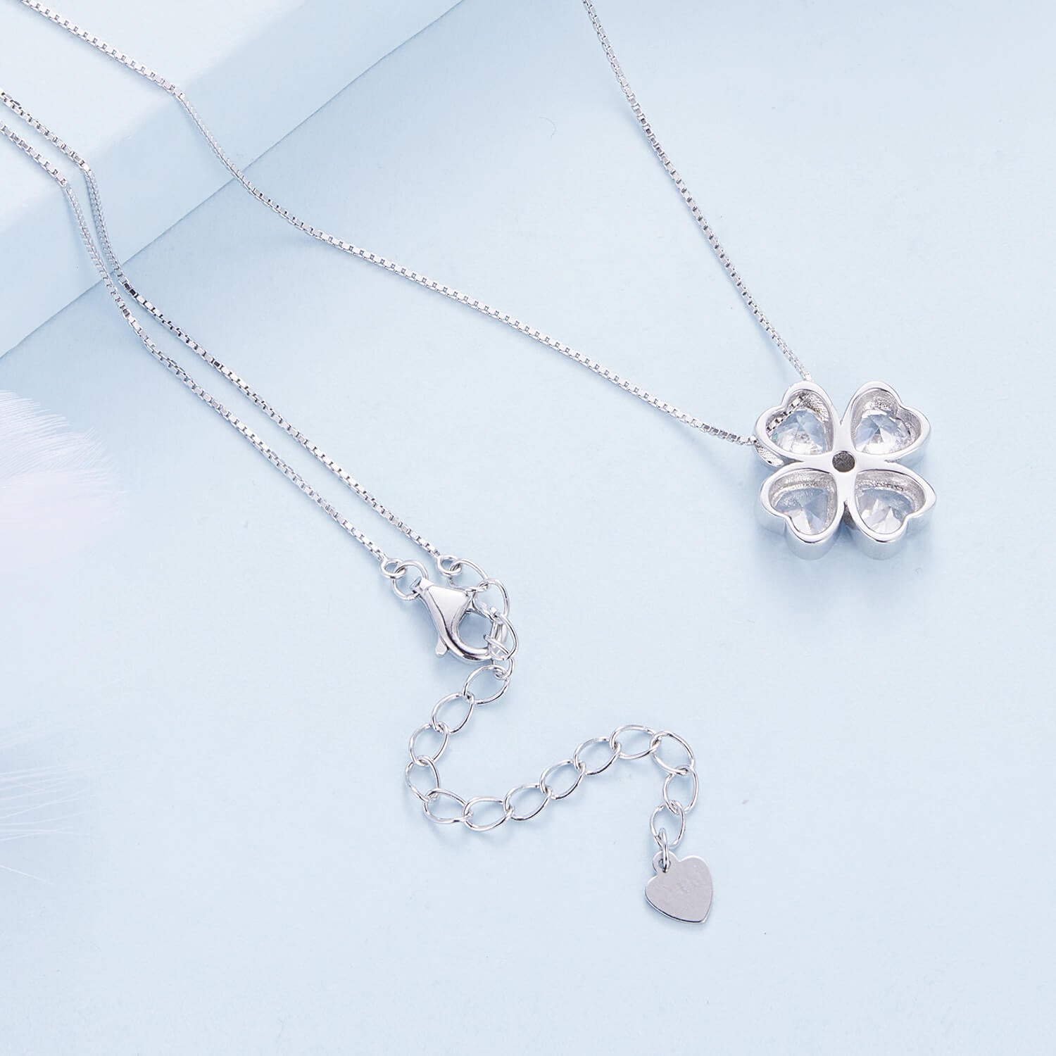 Classic Lucky Clover Zirconia Necklace in Sterling Silver back