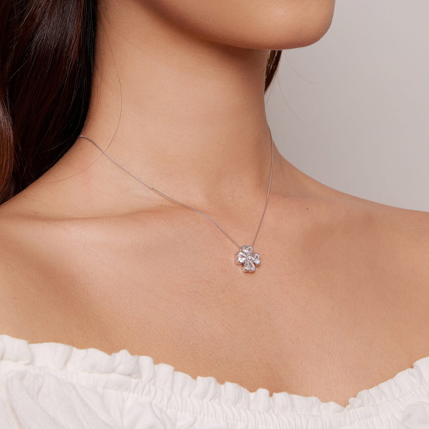 Classic Lucky Clover Zirconia Necklace in Sterling Silver model