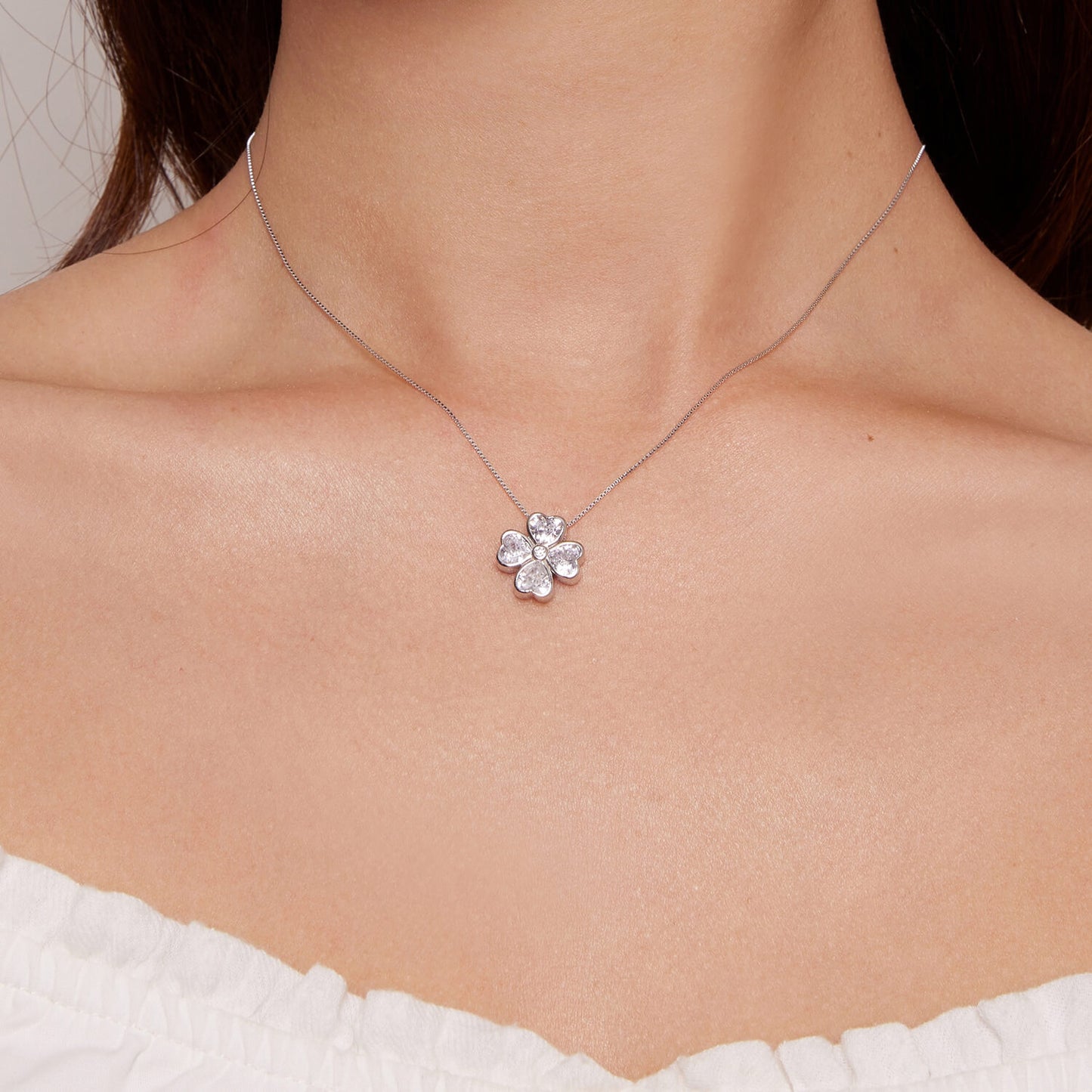 Classic Lucky Clover Zirconia Necklace in Sterling Silver model