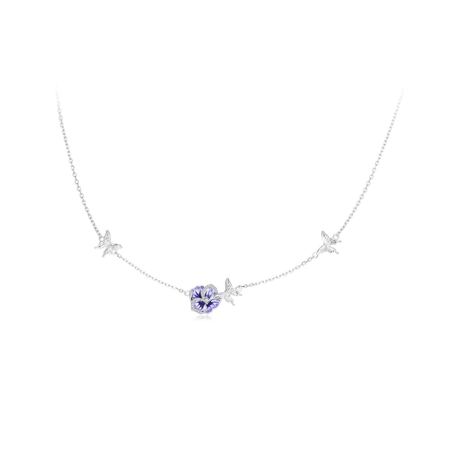 Beautiful Pansy Enamel Zirconia Jewelry Set in Sterling Silver necklace