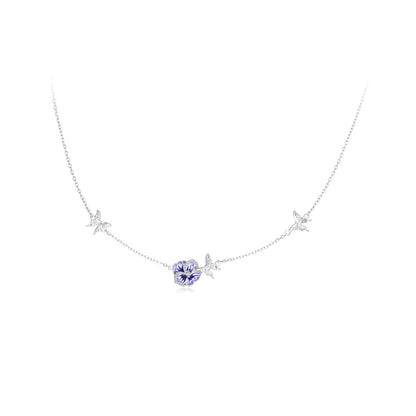 Beautiful Pansy Enamel Zirconia Jewelry Set in Sterling Silver necklace