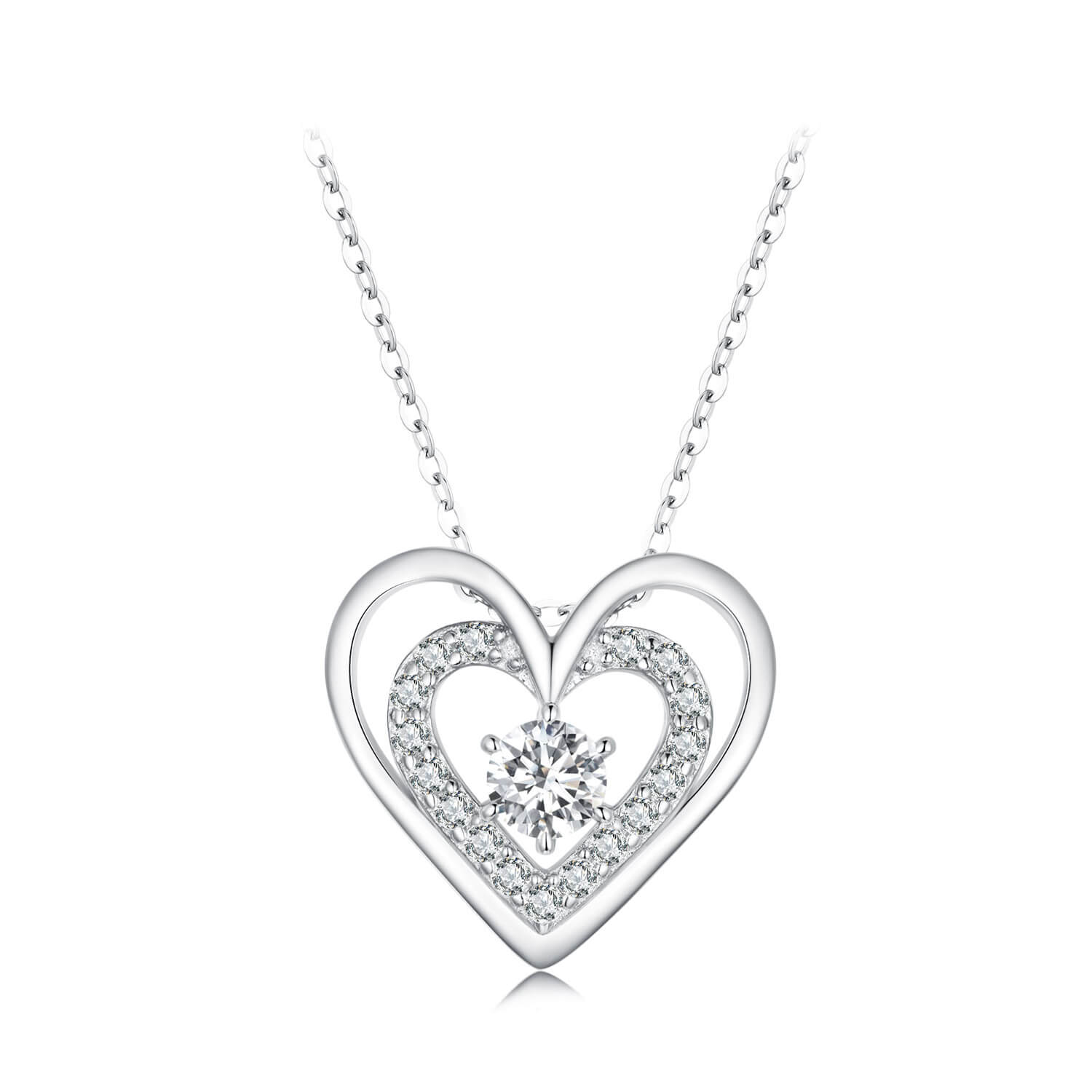 Sparkling Double Hearts Zirconia Jewelry Set in Sterling Silver necklace